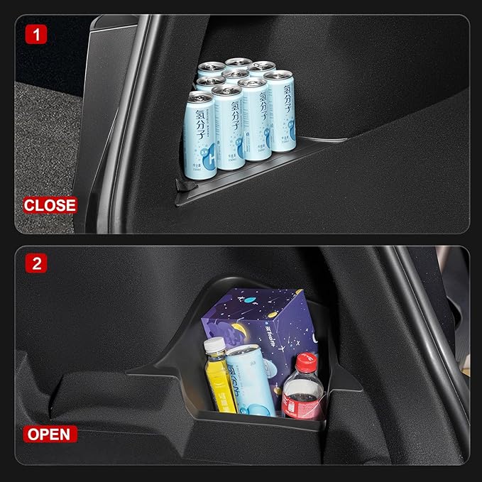 Topfit Trunk Storage Bins for Tesla Model Y Juniper, TPE Organizers with Carpeted Lid, Trunk Rear Side Storage Box for Tesla Model Y Accessories 2025 2026