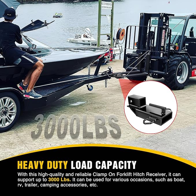 Nilight Forklift Trailer Hitch Attachment Fits 2 Inch Receiver Clamp on Pallet Fork Trailer Towing Adapter with Safety Chain & 5/8” Hitch Pin Clip Black
