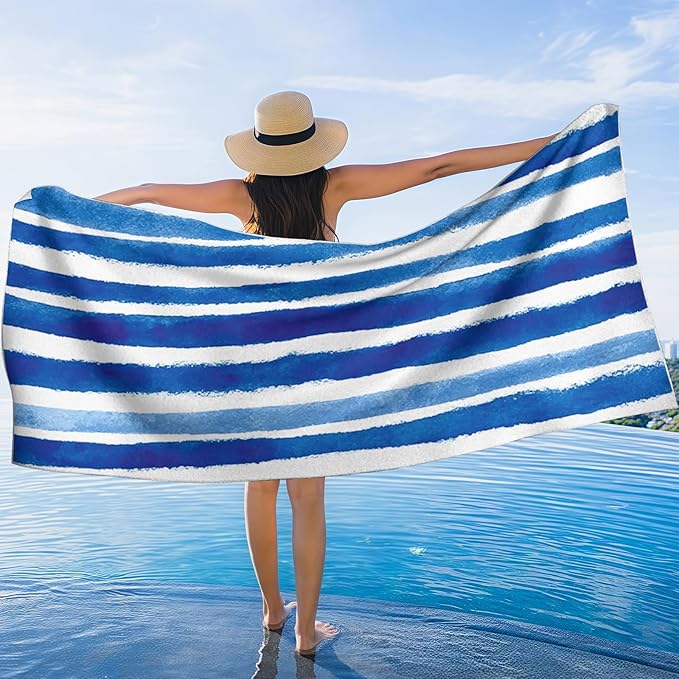 1 Pack Car Towel Seat Covers with Storage Bag, Multifunctional Towel for Gym Outdoor Sport, Picnic, Beach, Pet Dog Travel,Non-Slip Washable Car Seat Protector (Blue White Stripes)
