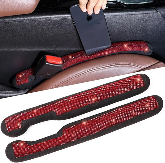 Briwill Bling Seat Gap Filler for Car - 2 Pack Crystal Rhinestone Diamond Red Bling Car Accessories for Women, Gap Blocker Universal fit for Trucks, SUVs, Car Interior Accessories, (Red)