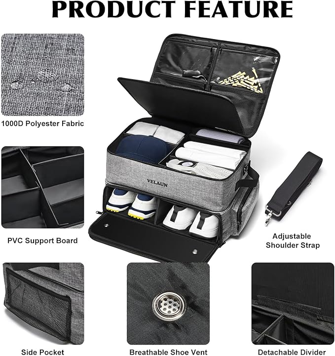 Golf Trunk Organizer, Golf Accessories for Men, Car Storage Bag with 2 Shoe Compartments, Adjustable Dividers for Gear, Durable Water-Resistant Design, Ideal Gift for Golfers