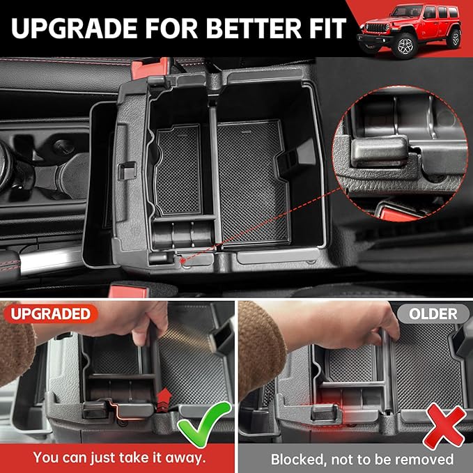 Center Console Organizer for 2024 2025 Jeep Wrangler JL JLU 4XE/Gladiator JT Gear Shift Console Side Tray GrabTray Passenger Hanging Armrest Storage Box for Wrangler&Gladiator(24+ 4-piece)