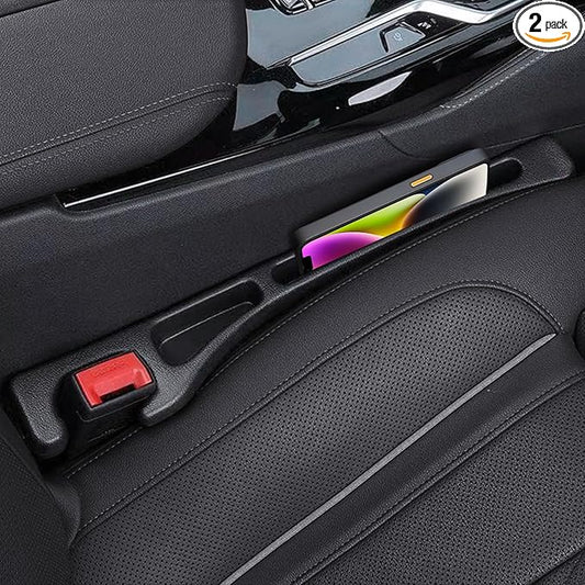 Car Seat Gap Filler, 2 Pack No-Drop Seat Side Gap Seam Filler Organizer with Phone Holder, Universal Fit Fill The Gap Between Seat and Console, Perfect for Car SUV Truck Black