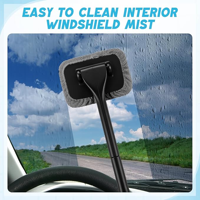 FoldTier 8 Pcs Car Windshield Cleaner Tool Kit with Removable Handle, Microfiber Towel Pads, Brush, Empty Spray Bottle for Auto Glass Wiper Suvs Rvs & Home Windows(Grey)