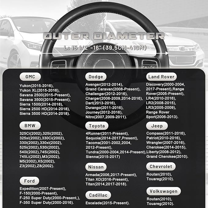 Steering Wheel Cover 15.5 inch, Non-Slip Car Wheel Protector for F-150 Tundra Range Rover, Breathable Microfiber Leather, Black