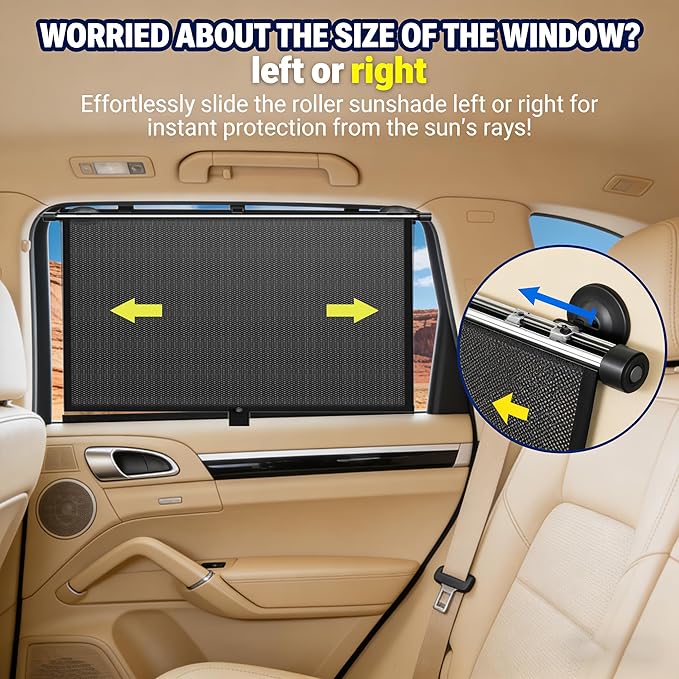 2 Pack Retractable Car Shades for Side Windows - Window Sun Shade for Car with Strong Suction Cups | Roller Shades UV Heat Block Sun Shade for Cars House Office Window (L:19.6"x19.6")