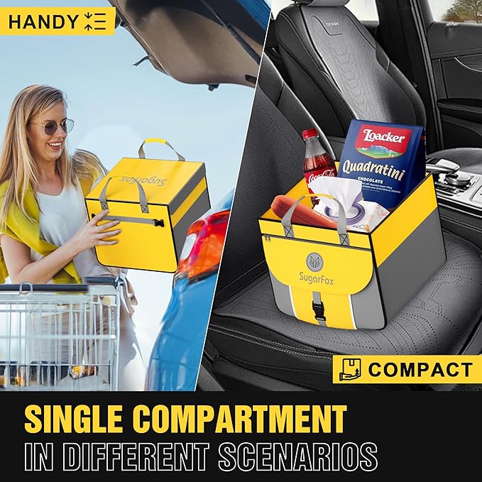 Car Trunk Organizer for SUV - 63L+26L Modular Storage, Heavy-Duty, Foldable Waterproof, Soft & Hard Covers, Non-Slip, Multi-Compartment, Yellow M006