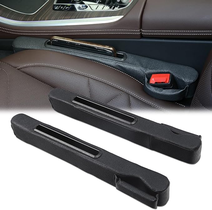 Car Seat Gap Filler 2 Pack,Car Seat Gap Filler Organizer,Car Seat Gap Plug with Storage Slot,3 in 1 Car Seat Gap Filler,Prevent Small Items from Falling(Black)