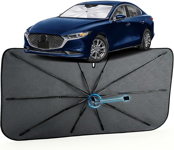 Car Windshield Sun Shade for Mazda 3 2014-2026 –[Reflective Coated Fabric] Sunshade Umbrella for Front Window, Car Shades Sun Visor Keep Car Cool and Protects Interior, 1:1 Exact Fit