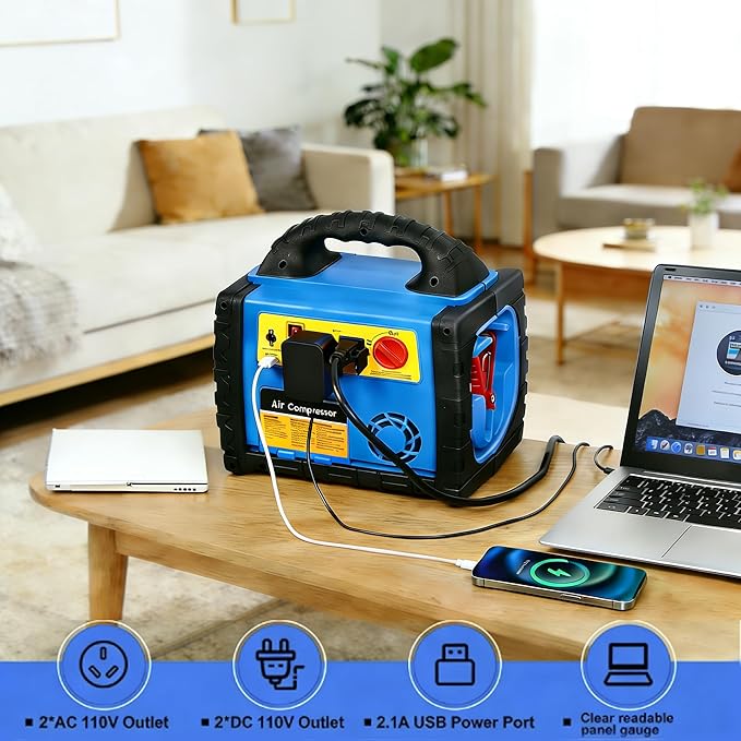2200A Car Battery Jump Starter with Air Compressor 260PSI,12V Heavy Duty Jump Box (8.0L Gas/6L Diesel), Jump Box Power Pack with USB/DC Output and LED Light