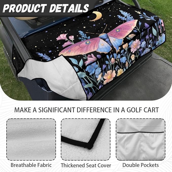 Universal Golf Cart Seat Cover with 4 Pockets Soft Golf Cart Seat Towel Blanket Fits 2-Seat Golf Carts