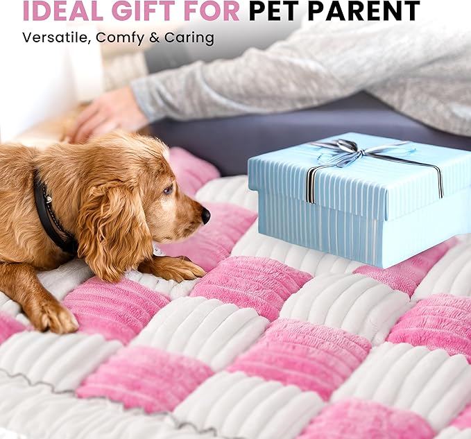 HiPetpy Backseat Dog Bed Mat, Non-Slip Dog Bed for Car Back Seat, Soft & Cozy Dogs Blanket, Washable Travel Pet Mat Seat Protector for Cars, SUVs, Trucks (Pink/White, 51.1" L x 23.6" W x 1.5" Th)
