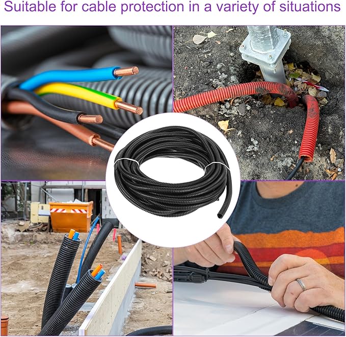 DMiotech 33ft Wire Loom Split Tubing 3/8 Inch(9.5 Mm) ID, Cord Protectors from Pet Flexible Conduit Cable Management for Office, Home, Garden, Black