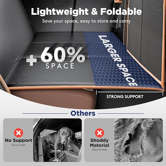 FURTIME XL Back Seat Extender for Dogs, Hard Bottom Dog Car Seat Cover for Truck Back Seat, Upgraded PU Leather Waterproof Anti-Scratch, Large Space Back Seat Cover for Full Size Truck SUV
