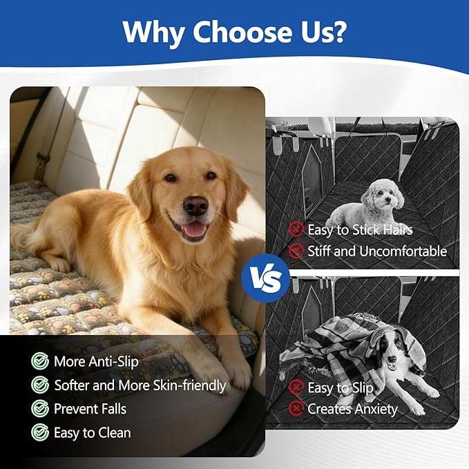 Thickened Dog Bed for Car Back Seat, Upgraded Bottom Non-Slip, Fits Hard Bottom car seat Cover for Dogs, Premium Mixed Color, Dog Car Seat Cover