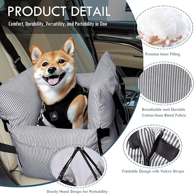 Dog Car Seat for Small/Medium Dogs Under 40 lbs - Elevated Pet Seat with Safety Belt, Non-Slip Base, and Storage Pockets for Car Travel,Navy