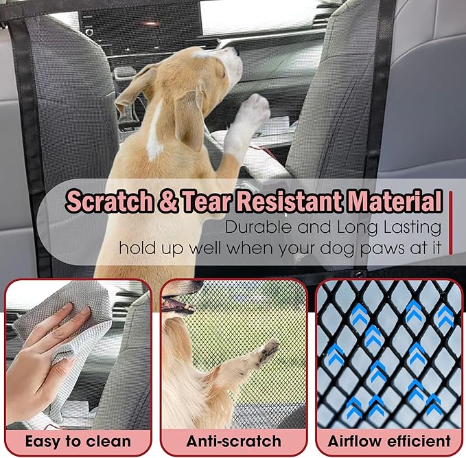 Universal Dog Car Net Barrier – Sturdy Mesh, Easy Install, Breathable Design, Easy to Clean, Flexible Bungee Cords for Adjustable Fit 23"×23" (Black)
