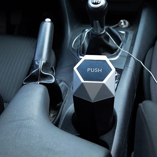 Ginsco Car Trash Can with Lid, Mini Car Cup Holder Trash Can, Car Garbage Can Car Accessories for Interior, Leakproof Small Car Trash Can, Mini Trash Can for Car, Home, Bedroom Office (Silver)