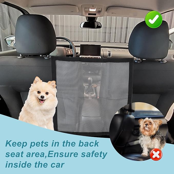 Dog Car Net Barrier, with Adjustable Rope and Hook, Pet Barrier Backseat Dog Car Net, for SUV Pickup, Dog Car Net Barrier, Black, 20.87"x20.87"