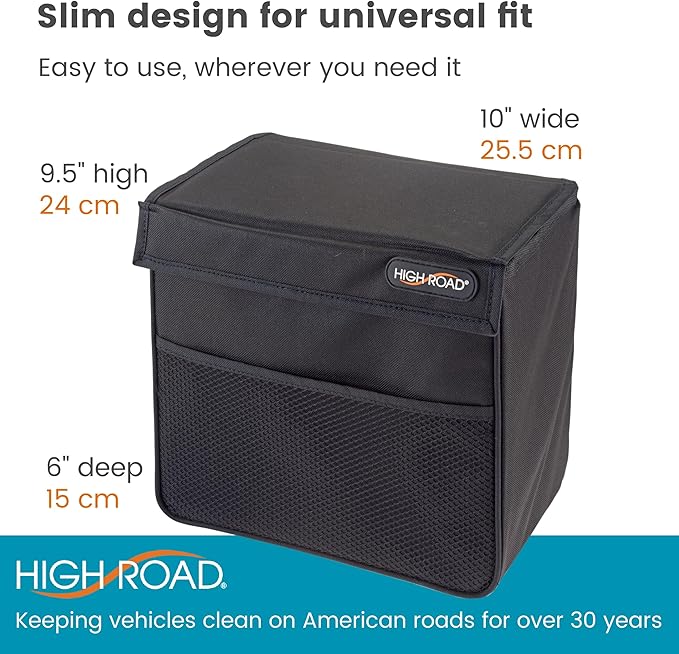High Road TrashStand Weighted Car Trash Can with Lid and Removable Leakproof Liner - Universal Fit Behind Center Console in Back Seat - Holds 2 Gallons of Car Garbage