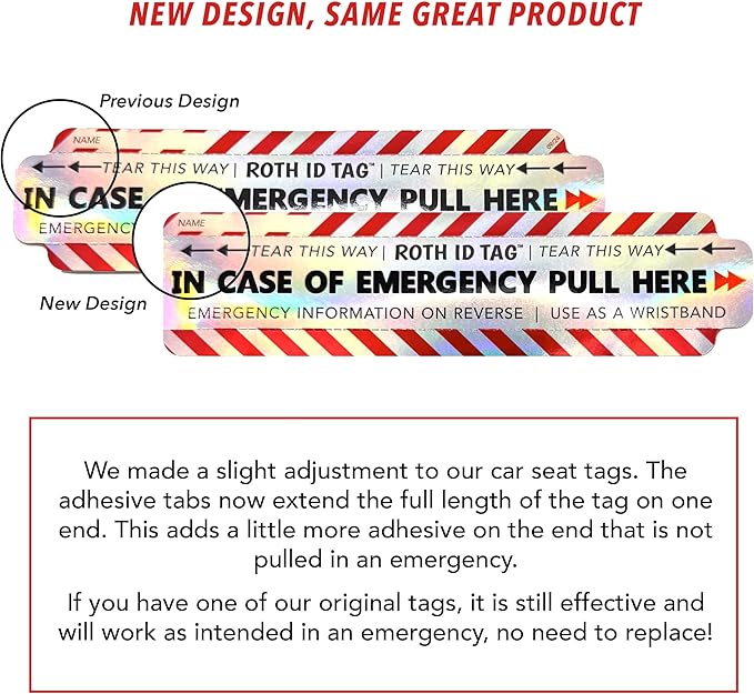 Emergency Contact Identification System for Car Seats, Booster Seats, Baby Gear | Family ROTH ID TAG Kit (6 Tags)