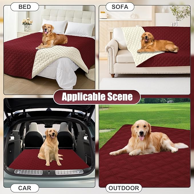 Smiry Waterproof Dog Bed Cover Pet Blanket, Soft Washable Dog Blanket for Furniture Bed Couch Sofa Reversible, Checkered (40"x80", Wine Red/Beige)