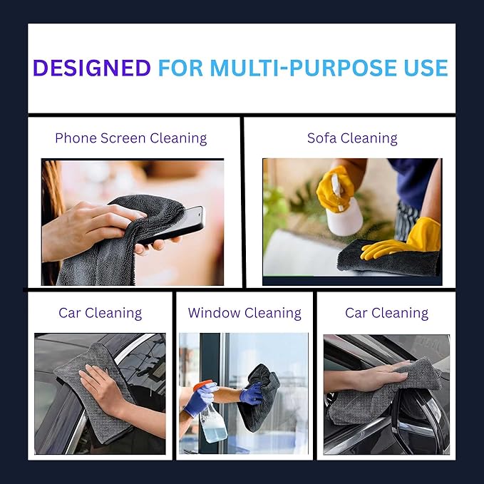 BlonBlon 8-Pack Microfiber Car Towels – Super Absorbent, Large Drying Towels for Cars (600 GSM, 16" x 12")