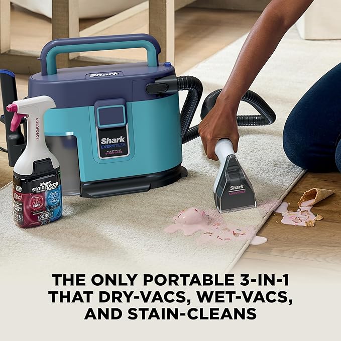 Shark EveryMess™ | Ultra-Powerful 3-in-1 Wet Vac, Dry Vac, & Stain Eliminator | StainForce Technology, Perfect for Homes, Pets, and Cars | 3 Accessories and Cleaning Solution | Blue | VX102BRN