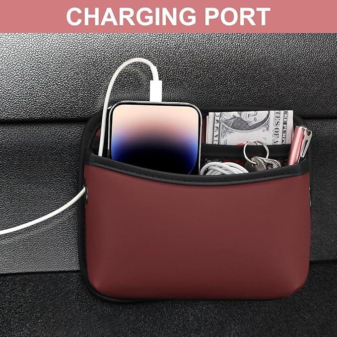 Accmor Universal Car Side Pocket Organizer, PU Leather Pouch for Car Seat, Door, Window, Console, Cards Trash Cell Phone Sunglasses Holder, Car Accessories, Red