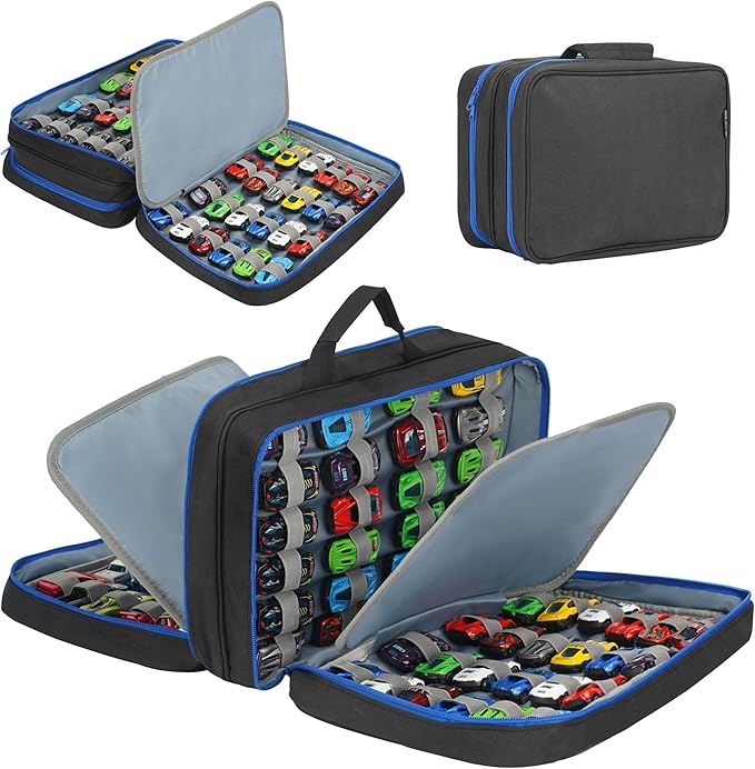 KISLANE 96 Toy Cars Storage Case Compatible with Matchbox Cars, Matchbox Cars Organizer Storage for Mini Toys, Toy Cars, Matchbox Cars, Small Dolls(Bag Only) (Black)