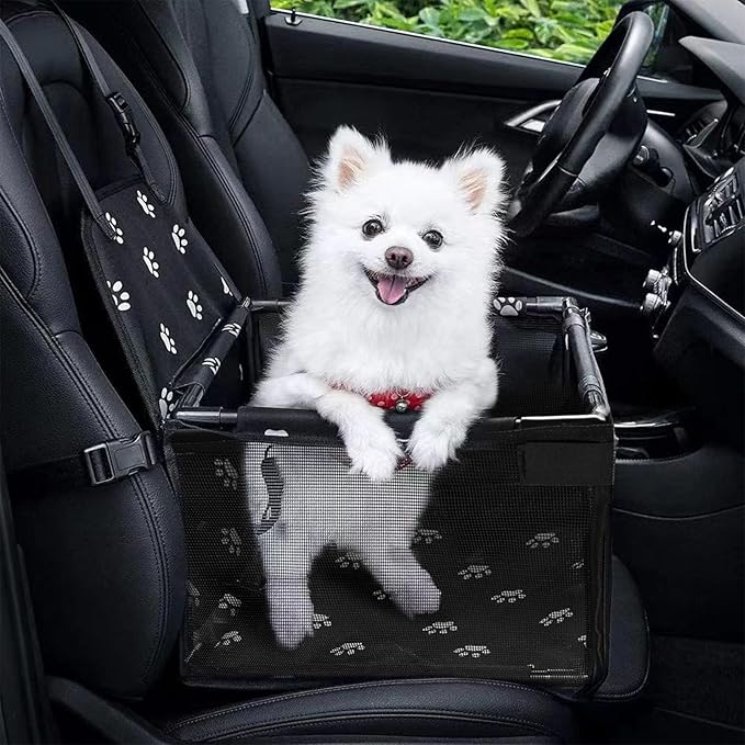 GENORTH Small Dog Car Seats for Small Dogs,Portable Puppy/Pet Car Booster Seat with Clip-On Leash and Mesh Window for Pet Up to 11 lbs