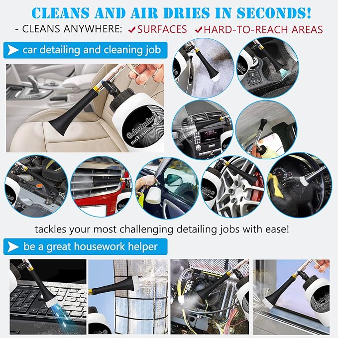 Car Detailing Kit Car Interior Cleaner Turbo Car Cleaning Gun Pro & at Home Interior Car Cleaning Supplies Kit for Upholstery Carpet Seat Headliner, Pressure Sprayer, Air Compressor Needed
