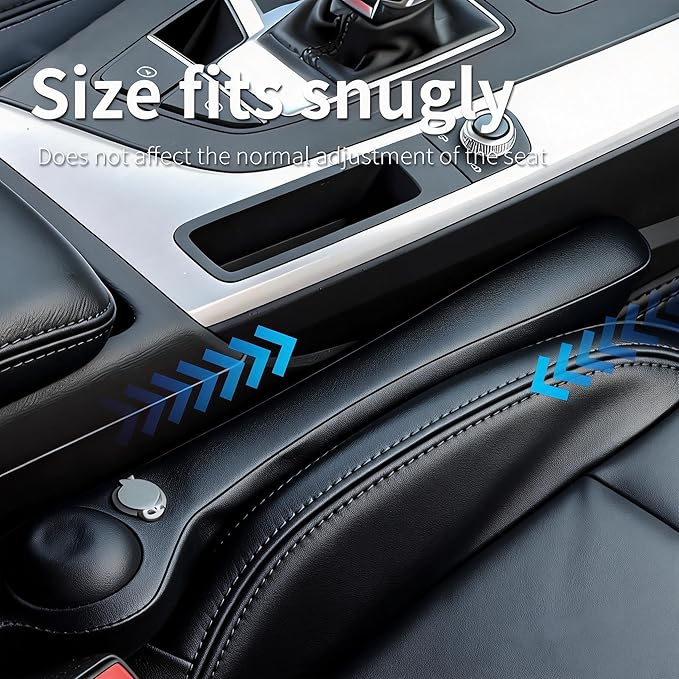 Inflatable Car Seat Gap Filler Strip - 2Pcs Leather Foldable Seat Gap Plug Blocker,Stop Dropping Items,Soft Interior Accessories for All Cars (Black)