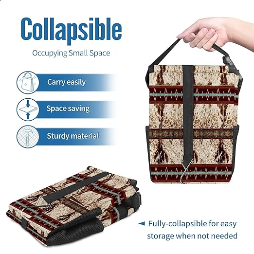 Car Trash Can with Lid Western Cowhide Aztec Collapsible Reusable Leak-Proof Auto Garage Bag,Hanging Vehicle Car