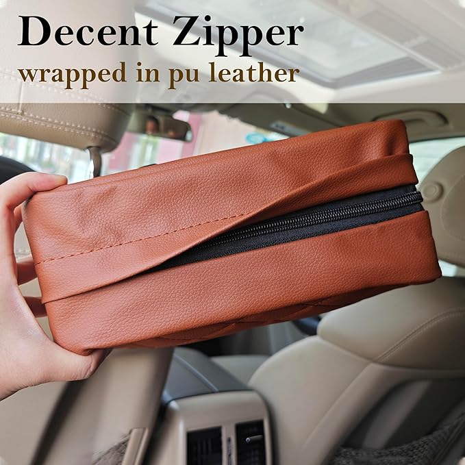 Car Tissue Holder for 120 Standard Tissue,Leather PU Tissues Box Cover for Car Backseat,Extra Large Rectangle Napkin Holder Soft Rectangular,Fits for Kleenex tissues,for Storage& Organization (Brown)