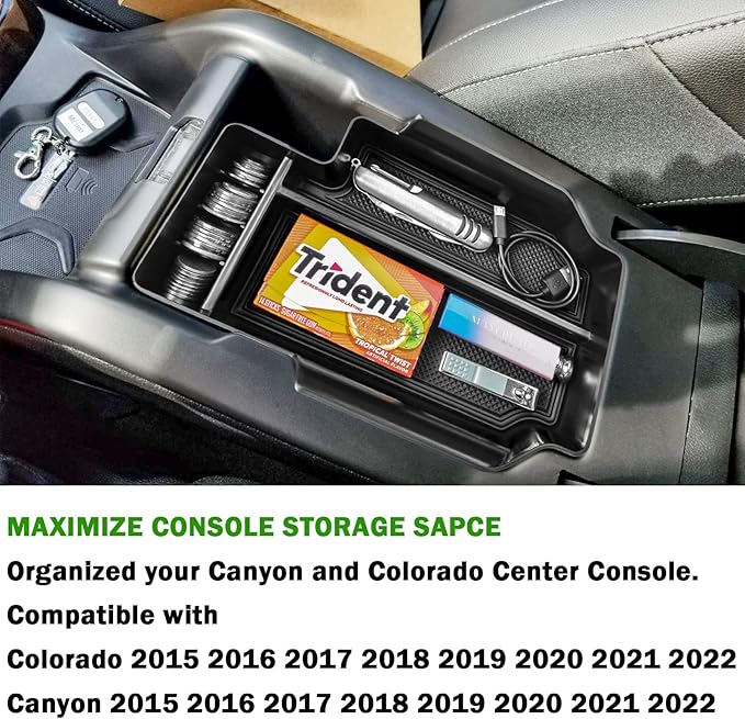 TACORBO Center Console Organizer Compatible with Chevy Colorado/GMC Canyon Accessories 2015-2020 2021 2022 Armrest Secondary Storage Box, ABS Materials,Black Trim