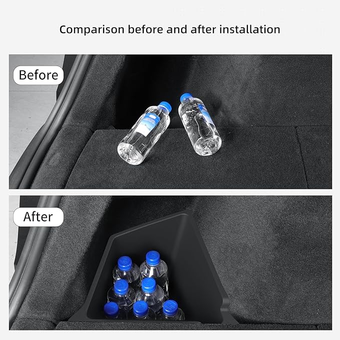 LUCKEASY Rear Trunk Storage Bins Fit for Tesla Model Y Juniper 2025 2026 Trunk Side Storage Box with Lids Rear Cargo Garbage Bins for Model Y Juniper 2026 Accessories Black TPE
