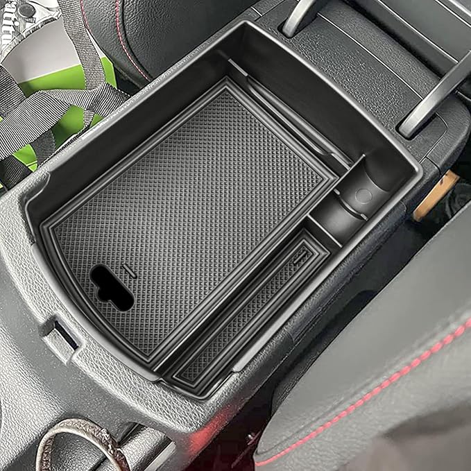 EDBETOS Center Console Organizer Tray Compatible with KIA Soul 2020 2021 2022 2023 2024 2025 Accessories EV S LX GT-Line EX Turbo, Interior Secondary Armrest Storage Box ABS Insert Tray, Red Trim