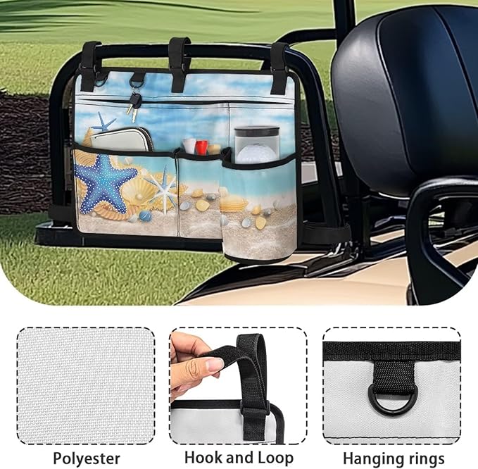 Golf Cart Storage Bag Non-Slip Golf Cart Rear Seat Organizer with 4 Pocket for Ezgo Yamaha Club Car and Other 2-Seat Golfs Carts