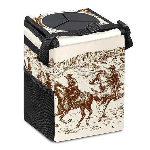 Wild Western Cowboy Car Trash Can with Lid Collapsible Reusable Waterproof Car Garage Bag,Automotive Garbage Can,Car Accessories Interior Car Organizer