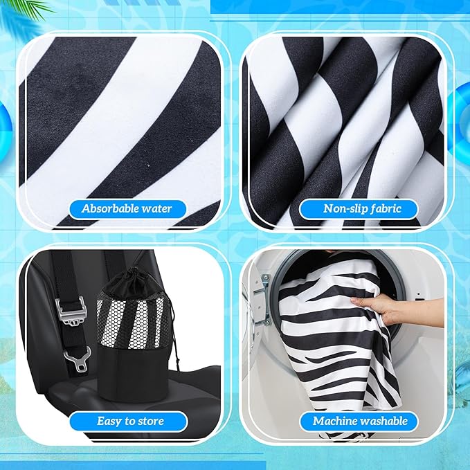 Hahafelt 2 Pack Car Seat Towel Covers with Storage Bag 63 x 32 Inch Athletic Running Towel Seat Sweat Washable Non Slip Cover Gift for Car Outdoor Sport Activities (Zebra)
