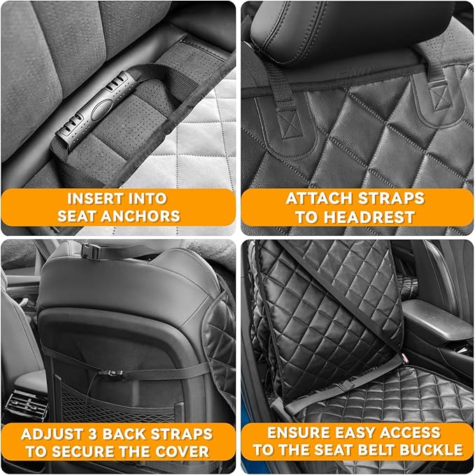 Car Seat Covers for Dogs–Waterproof PU Leather Car Front Seat Cover for Pets & Humans,Scratchproof Captain Seat Protector Fits Most Cars, Trucks, SUVs，Minivans(Black)