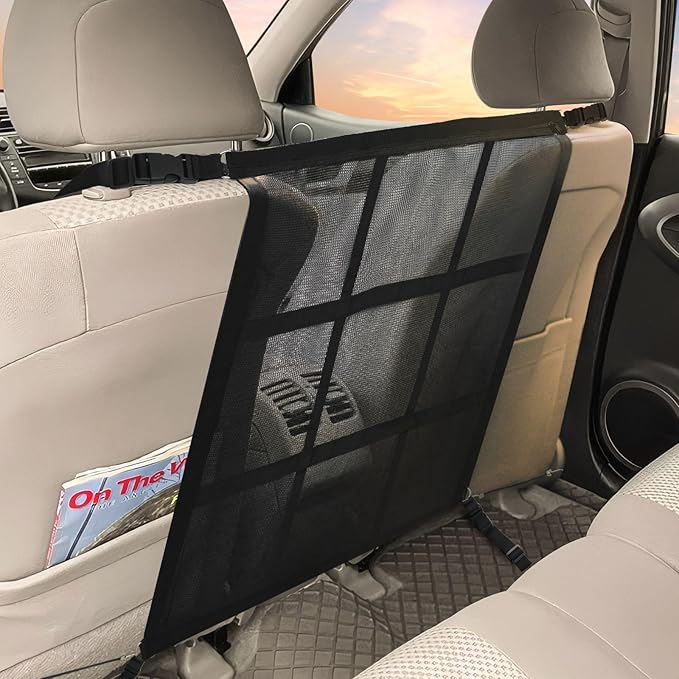 Dog Car Net Barrier,Universal Fit Sturdy Double-Layer Mesh 31.5"x23.6" Car Ceiling Cargo Net Pocket with Flexible Bungee Cords for Seat Movement Easy to Install