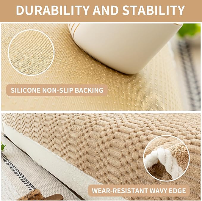 Plush Warm Sofa Covers Washable, Funny Fuzzy Couch Cover for Dogs Washable, Non-slip Couch Covers for Sectional Sofas, Soft Sofa Slipcover for Pet & Kid(1PC, Light Brown, 36"×83", Single Seater)