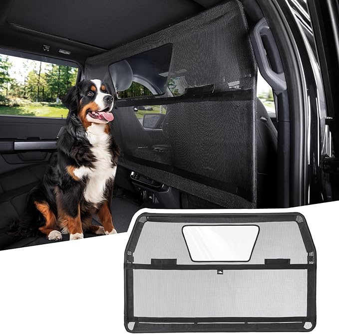 JOYTUTUS 56" Wide Dog Car Barrier with Visual Window, Car Barrier for SUV Escape-Proof, Net for Behind Front Seats, Vehicle Gate for Dog Safety and Travel, Ideal for Sedans SUVs Trucks