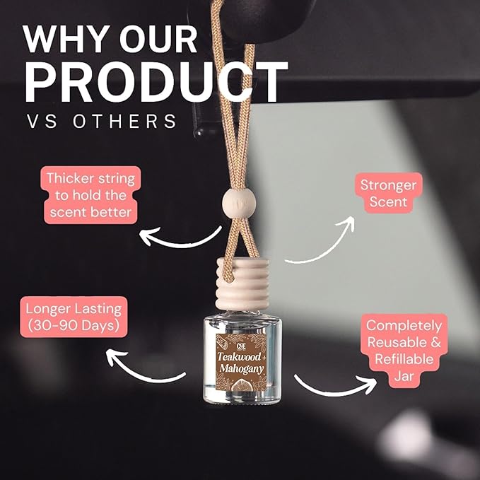 CANDECraftCo Car Air Hanging Fragrance Oil, Car Auto Freshener for Essential Oils, Scents Fragrance Aromatherapy Automobile Diffuser, Long Lasting (Bourbon Vanilla)