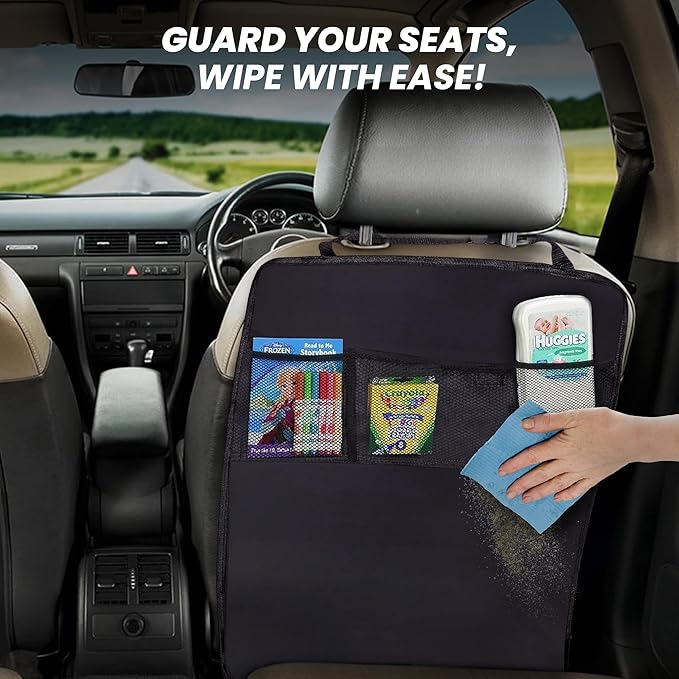 EcoNour Car Back Seat Organizer & Kick Mat Protector 2 Pack – Waterproof Car Seat Back Protectors for Kids with Storage Pockets, Backseat Cover for Dirt, Mud & Scratch Protection, Travel Accessories