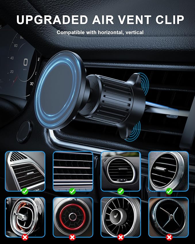 ZBF Magnetic Car Mount Charger, Mag-Safe Car Mount,Magnetic Car Phone Holder Mount, Car Cell Phone Holder Fit 17 16 15 14 13 12 All Smartphones (Air Vent)