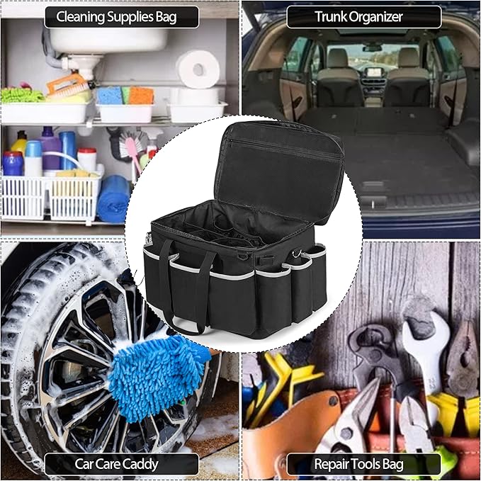Extra-Large Cleaning Caddy with EVA Hard Bottom, High Capacity Cleaning Supplies Organizer for Housekeeping & Home Work, Cleaner Tools Tote Bag with Shoulder Strap, Patent Design