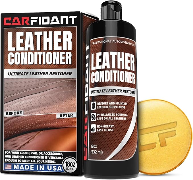 Leather Couch Conditioner & Restorer - Full Leather Restore & Conditioning Kit with Applicator Pad for Car Seats, Couch, Furniture, Shoe, Sofa, Bag & Purses - 18 fl. oz.